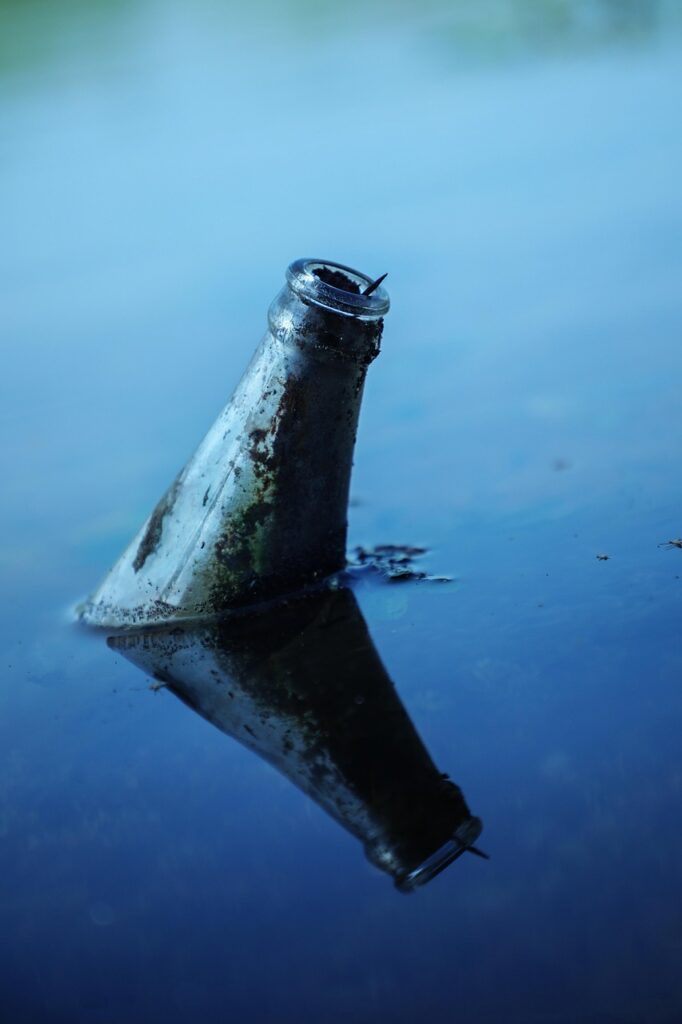 bottle, pollution, water, earth, nature, garbage